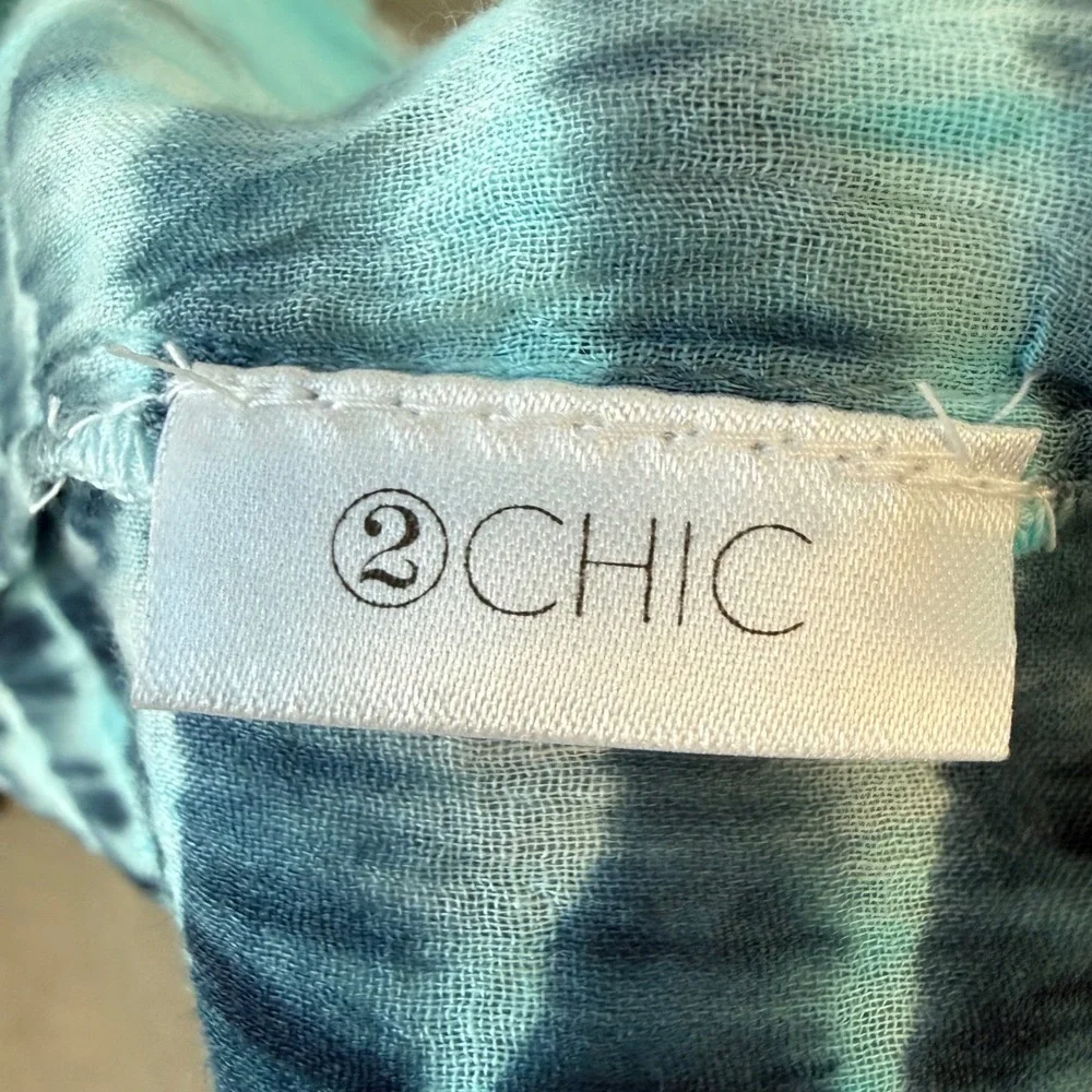 2CHIC Maxi‎ Dress Women One Size Blue Tie Dye Excellent Cotton Boho Tiered